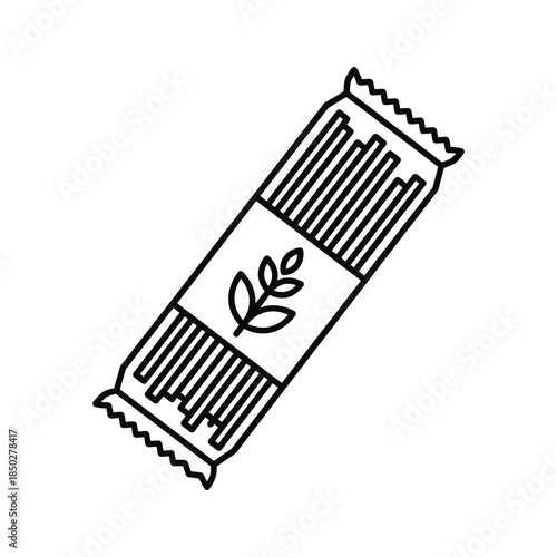 Tea bag with leaves in simple black line art style