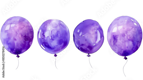 Set of purple balloons watercolor isolated on white background