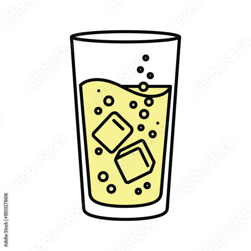 Glass of lemonade with ice cubes