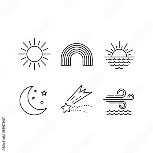 Weather Icons Set Black White Line Style