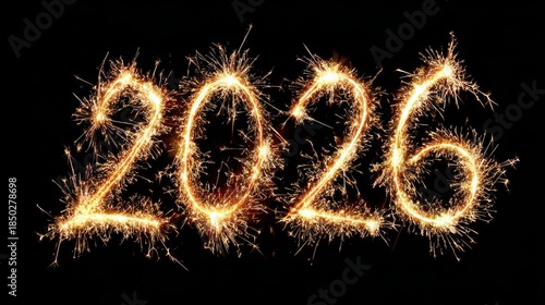 happy new year, 2026 numbers, party popper cone and glittering confetti, christmas banner