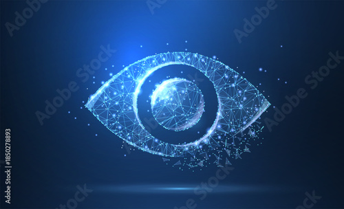 Eye. Polygonal wireframe mesh icon with crumbled edge looks like constellation. Concept illustration or background
