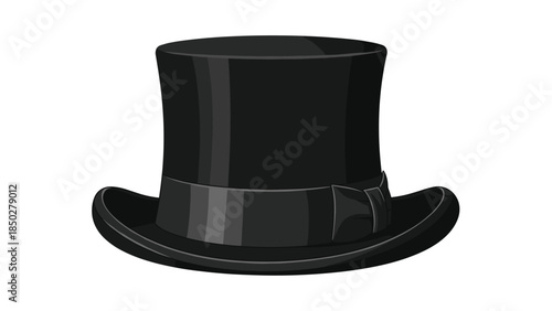 Classic black top hat with a elegant ribbon band, traditionally associated with formal events, magic, and sophisticated attire, isolated on a clean white background.