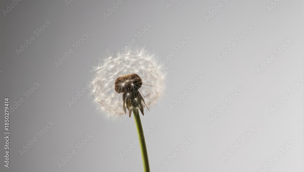 Fototapeta premium Delicate Dandelion Seed Head Against a Soft Gray Background.
