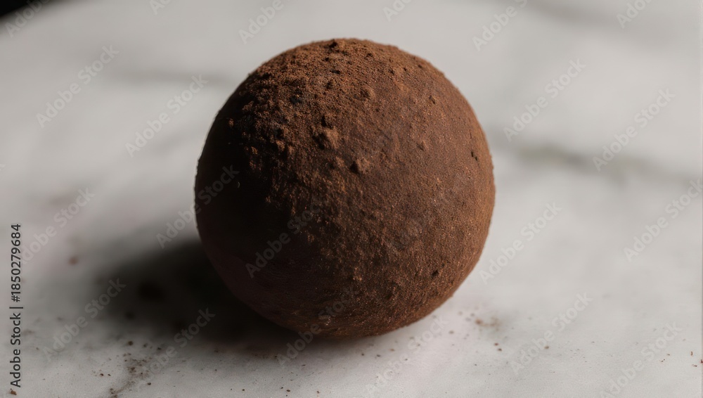 Fototapeta premium Delicious Chocolate Truffle on Marble Surface, Close-Up.