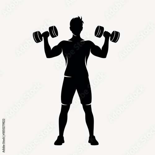 Black silhouette of a man lifting dumbbells