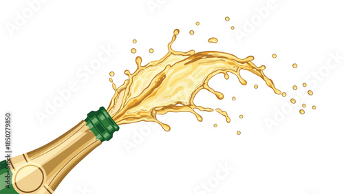 Elegant champagne bottle uncorked with a magnificent golden liquid explosion, symbolizing celebration, festivity, luxury, and the joyful spirit of special events and achievements.