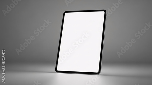 Sleek Tablet Mockup with Blank Display on Gray Surface in Minimal Studio Setting