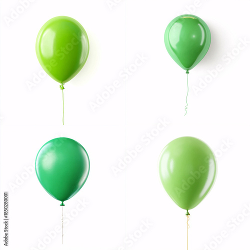 Green balloons collection isolated on white background