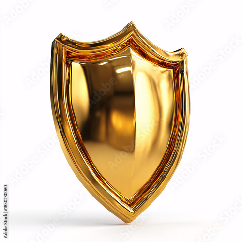 Golden shield 3d rendered isolated on white background