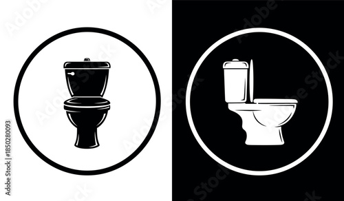 Toilet icon set black silhouette and white outline on contrasting backgrounds