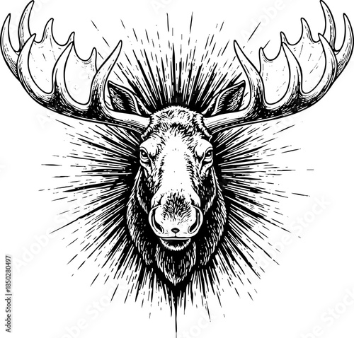 Detailed Vintage Moose Head Drawing Illustration Vector