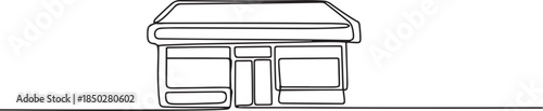 one continuous line drawing of minimarket. single line icon of minimarket building seen from the front. one line Icon drawing
