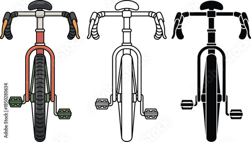 Bicycle silhouette & Outline and illustration set isolated on transparent background