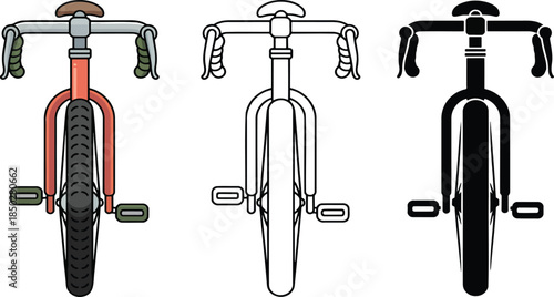 Bicycle silhouette & Outline and illustration set isolated on transparent background