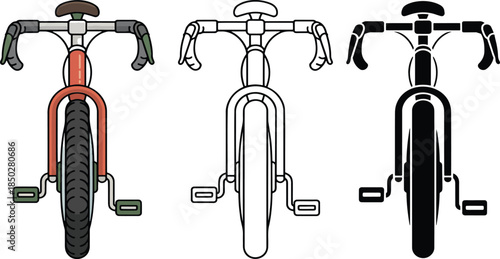 Bicycle silhouette & Outline and illustration set isolated on transparent background