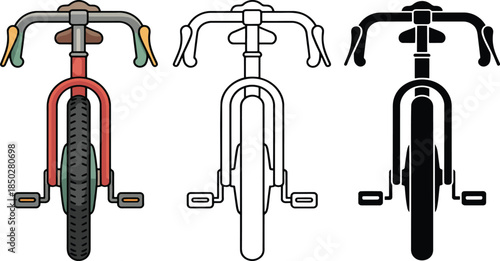 Bicycle silhouette & Outline and illustration set isolated on transparent background
