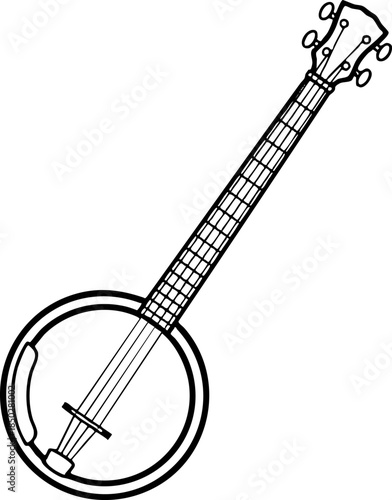 Banjo Musical Instrument Black and White Line Art Illustration