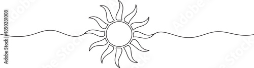 Sun continuous line art drawn. Summer sun contour line symbol. Vector illustration isolated. one line Icon drawing