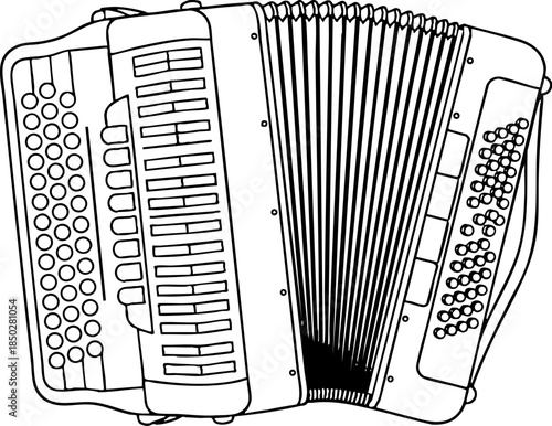 Simple black line drawing of a classic musical accordion.