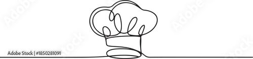 Drawing of a single continuous line of a chef's hat . Symbol of cafe , cooking in a simple one line style. Vector editable illustration, Chef Hat Continuous Line Icon. one line Icon drawing