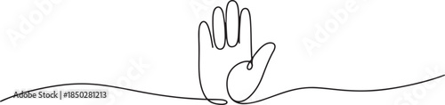 Hand line. Hand drawn art oneline icon. Stop symbol continuous one line drawing. Hand draw main sketch. Single lineart. Palm outline. one line Icon drawing