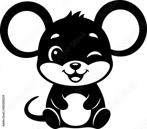 Cheerful Cute Rodent Mascot Winking Simple Black Graphic Sticker