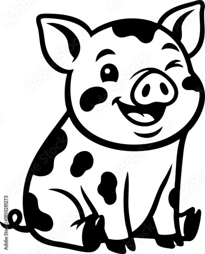 Cute smiling spotted piglet sitting vector illustration