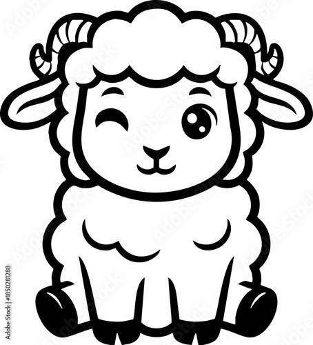 Cute Winking Ram or Sheep Simple Vector Illustration