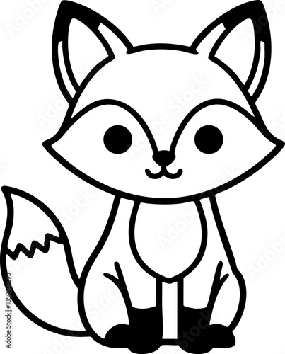 Cute Cartoon Fox Outline Sitting Drawing