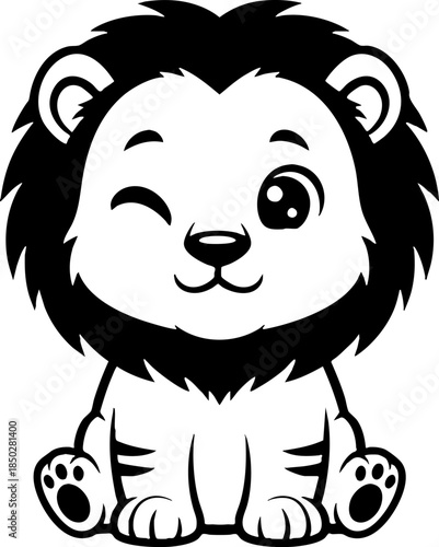 Cute Winking Baby Lion Cub Cartoon Graphic Icon Vector Illustration