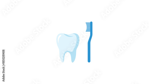 A healthy human tooth stands next to a blue toothbrush, representing essential tools for daily oral hygiene.