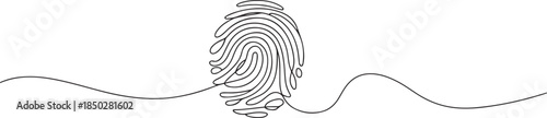 Linear drawing of a fingerprint. Continuous line drawing of biometric scan symbol on white background, Continuous one line drawing of a fingerprint. one line Icon drawing
