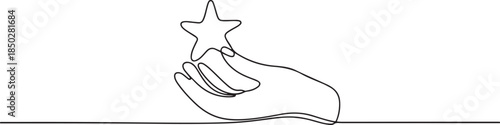Hand holding star continuous one line icon drawing, Satisfaction customer concept. Vector illustration with editable stroke. one line Icon drawing