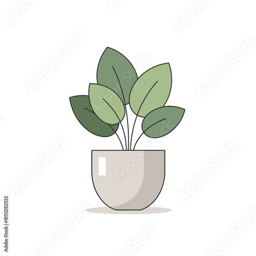 Minimalist depiction of a potted plant with lush foliage on simple background drawing
