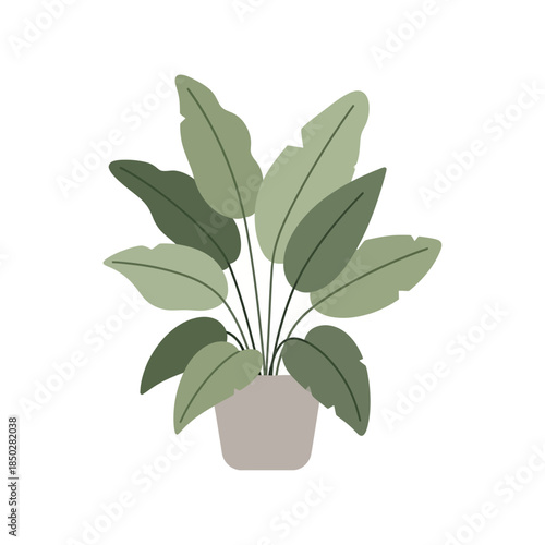 Stylized green plant illustration in neutral pot for modern home decor themes
