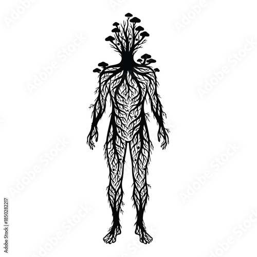 Abstract human silhouette with branches isolated on white background, Vector