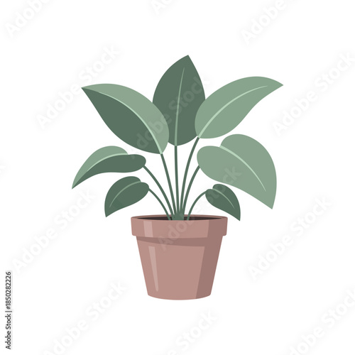Stylized potted plant illustration with symmetrical leaf arrangement and pastel colors