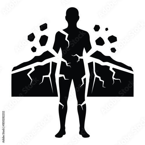Silhouette of a person with cracks isolated on white background, Vector