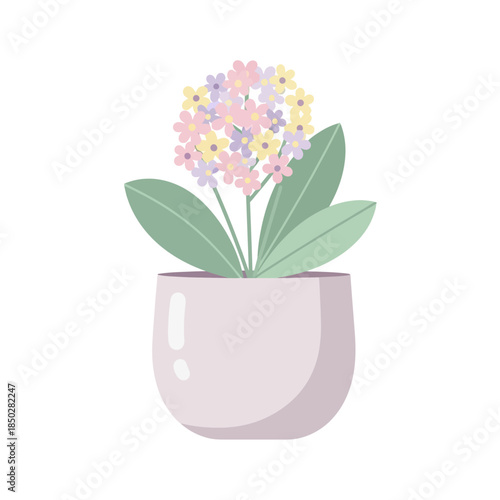 Pastel potted blossom illustration conveying serene botanical harmony and gentle aesthetics