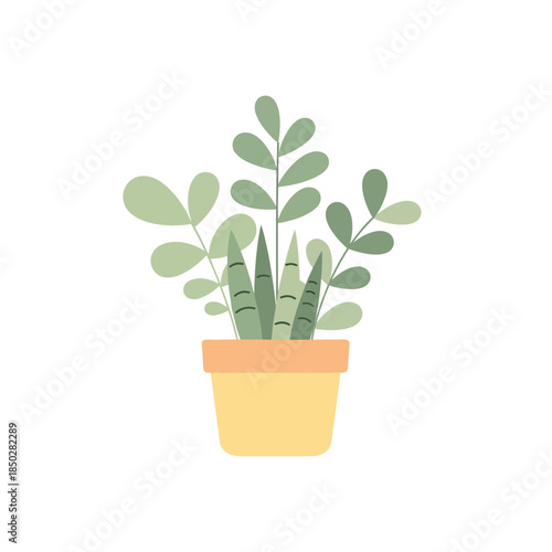 Stylized potted plant illustration showcasing botanical elements in a minimalist design scheme