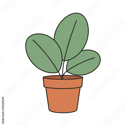 Stylized potted plant illustration showcasing green leaves in an earthen pot design