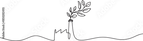Continuous One Line Drawing Greening Factory Chimney. Sustainable Industry Environmental Idea. Eco Industrial. one line Icon drawing