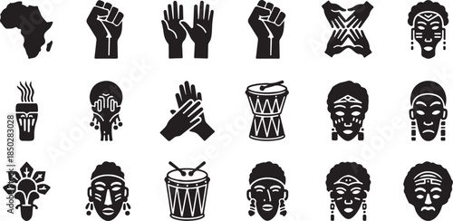African culture and celebration icon set
