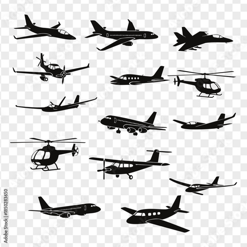 Various Airplane and Helicopter Silhouettes.
