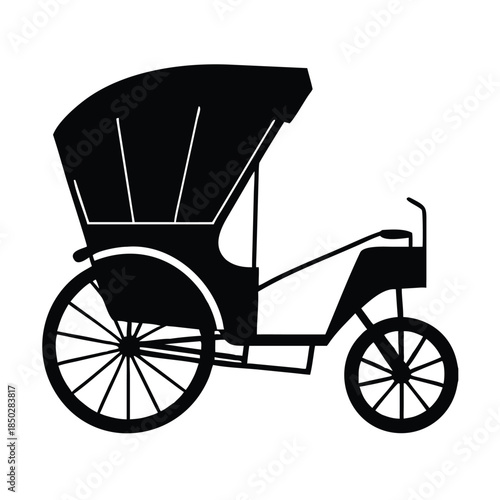Classic Vintage Rickshaw Carriage Vehicle Silhouette Icon for Historical Transport and Tourism Design
