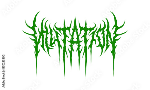 Mutation metal lettering logo with sharp dripping spikes and aggressive dark gothic style for extreme music and underground design