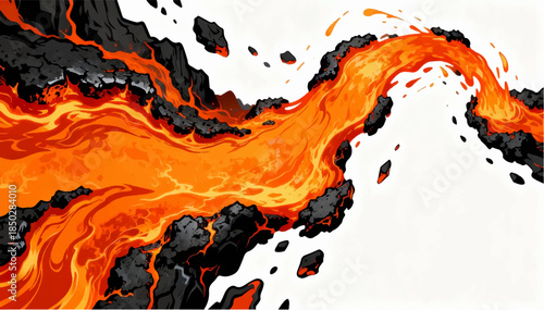 Lava and molten metal hot lava with flowing shapes, bright orange glow and black crust, the effect of power and creative destructiveness. For scenes of natural disasters, fantasy and game art. Vector.