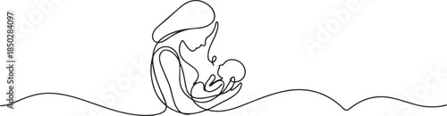 Continuous line design of give birth to a baby. Single line decorative element drawn. one line Icon drawing