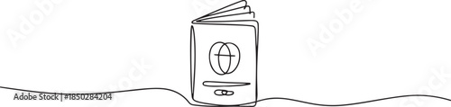 One Continuous Line Drawing of Passport Icon. Single Line Vector Illustration, One Continuous Line Drawing of Visa Applications Icon. one line Icon drawing